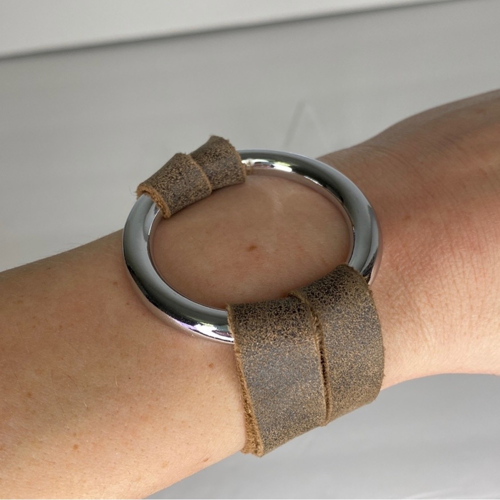 Taupe Leather & steel bracket - Etsy handmade